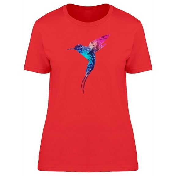 Smartprints Womens Graphic Tee - Colorful Silhouette Of Hummingbird - Regular Fit 100% Cotton