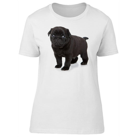 Smartprints Womens Graphic Tee - Cute Black Puppy Pug - Regular Fit 100% Cotton