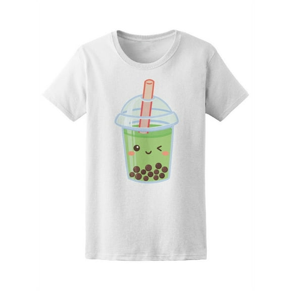 Smartprints Womens Graphic Tee - Cute Boba Bubble Green Tea - Regular Fit 100% Cotton