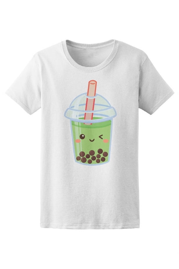 Womens Graphic Tee - Cute Boba Bubble Green Tea - Regular Fit 100% Cotton