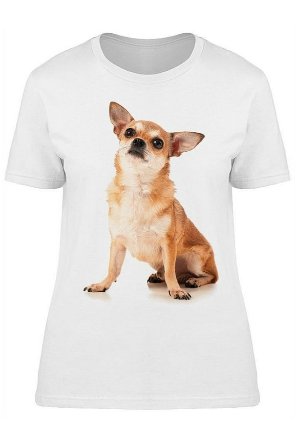 Womens Graphic Tee - Cute Chihuahua Dog Sitting - Regular Fit 100% Cotton