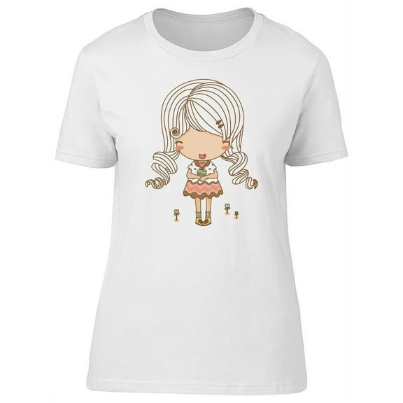 Smartprints Womens Graphic Tee - Cute Girl With Flowers - Regular Fit 100% Cotton
