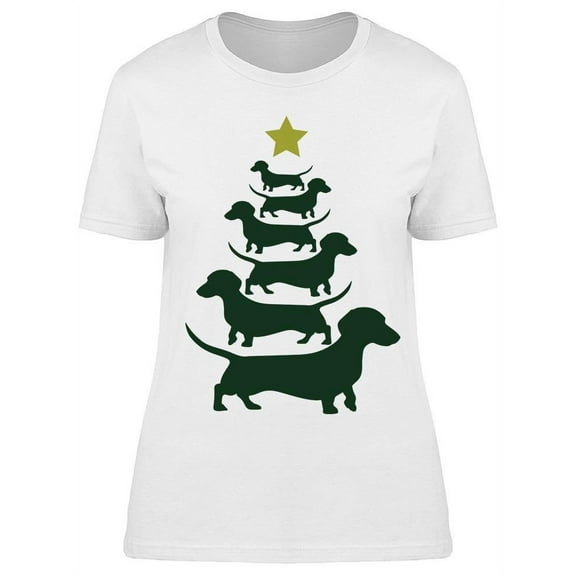 Smartprints Womens Graphic Tee - Dachshund Christmas Tree - Regular Fit 100% Cotton