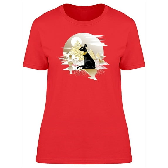 Smartprints Womens Graphic Tee - Egyptian Black Cat Landscape - Regular Fit 100% Cotton