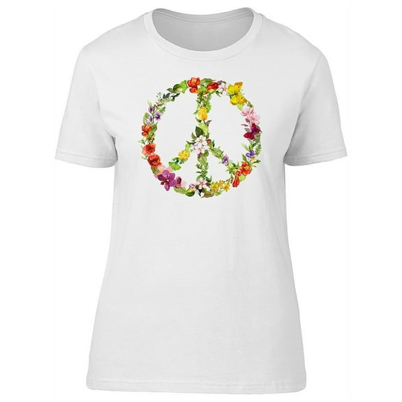 Smartprints Womens Graphic Tee - Floral Peace And Love Sign - Regular Fit 100% Cotton