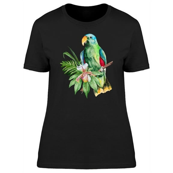 Smartprints Womens Graphic Tee - Green Parrot On Jungle Branch - Regular Fit 100% Cotton