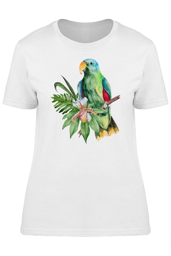 Womens Graphic Tee - Green Parrot On Jungle Branch - Regular Fit 100% Cotton