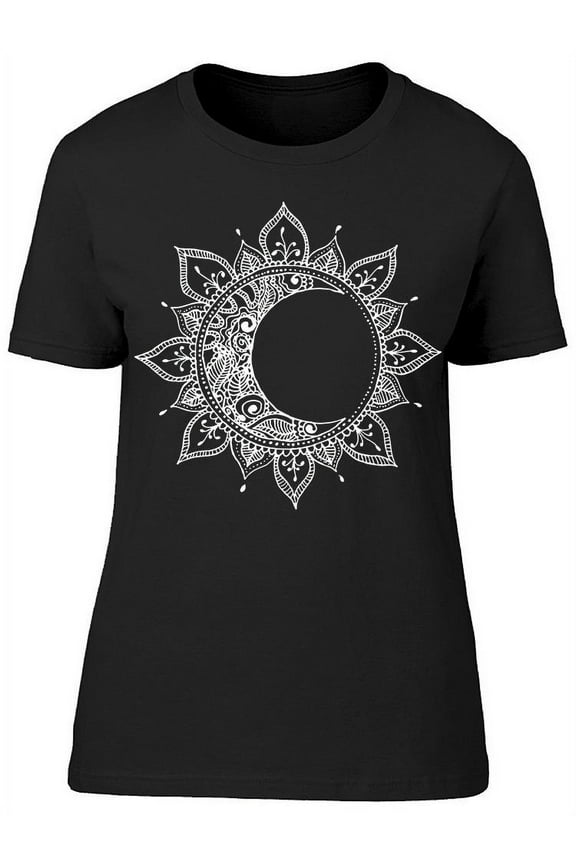 Womens Graphic Tee - Hand Drawn Sun And Moon Art - Regular Fit 100% Cotton