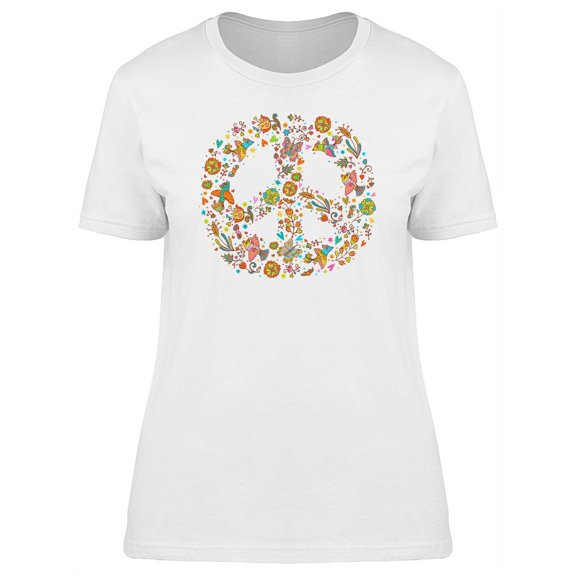 Smartprints Womens Graphic Tee - Hippie Sign In Floral Logo - Regular Fit 100% Cotton