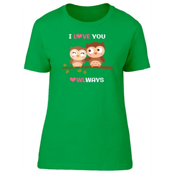 Smartprints Womens Graphic Tee Kelly Green - Cute Couple Of Owls 100% Cotton Regular Fit