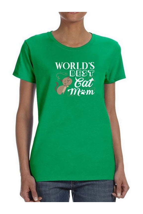 Smartprints Womens Graphic Tee Kelly Green - World's Best Cat Mom 100% Cotton Regular Fit