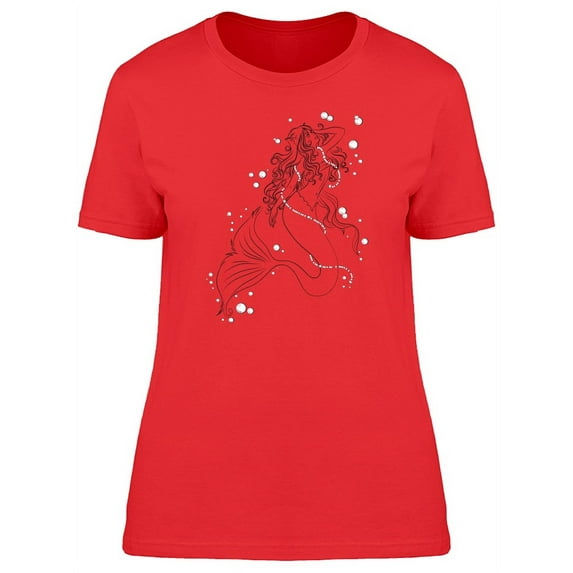 Smartprints Womens Graphic Tee - Lovely Mermaid With Pearls - Regular Fit 100% Cotton