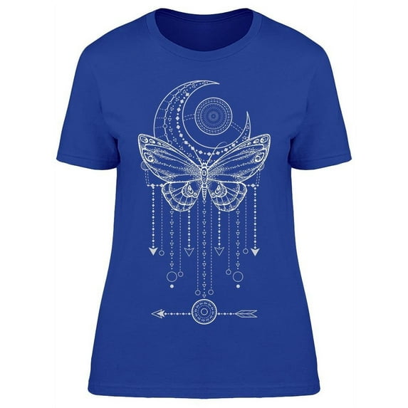 Smartprints Womens Graphic Tee - Moon And Butterfly Design - Regular Fit 100% Cotton