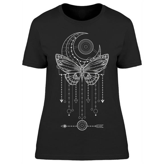 Smartprints Womens Graphic Tee - Moon And Butterfly Design - Regular Fit 100% Cotton