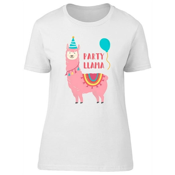 Smartprints Womens Graphic Tee - Party Llama Cute Pink Boho Llama - Regular Fit 100% Cotton