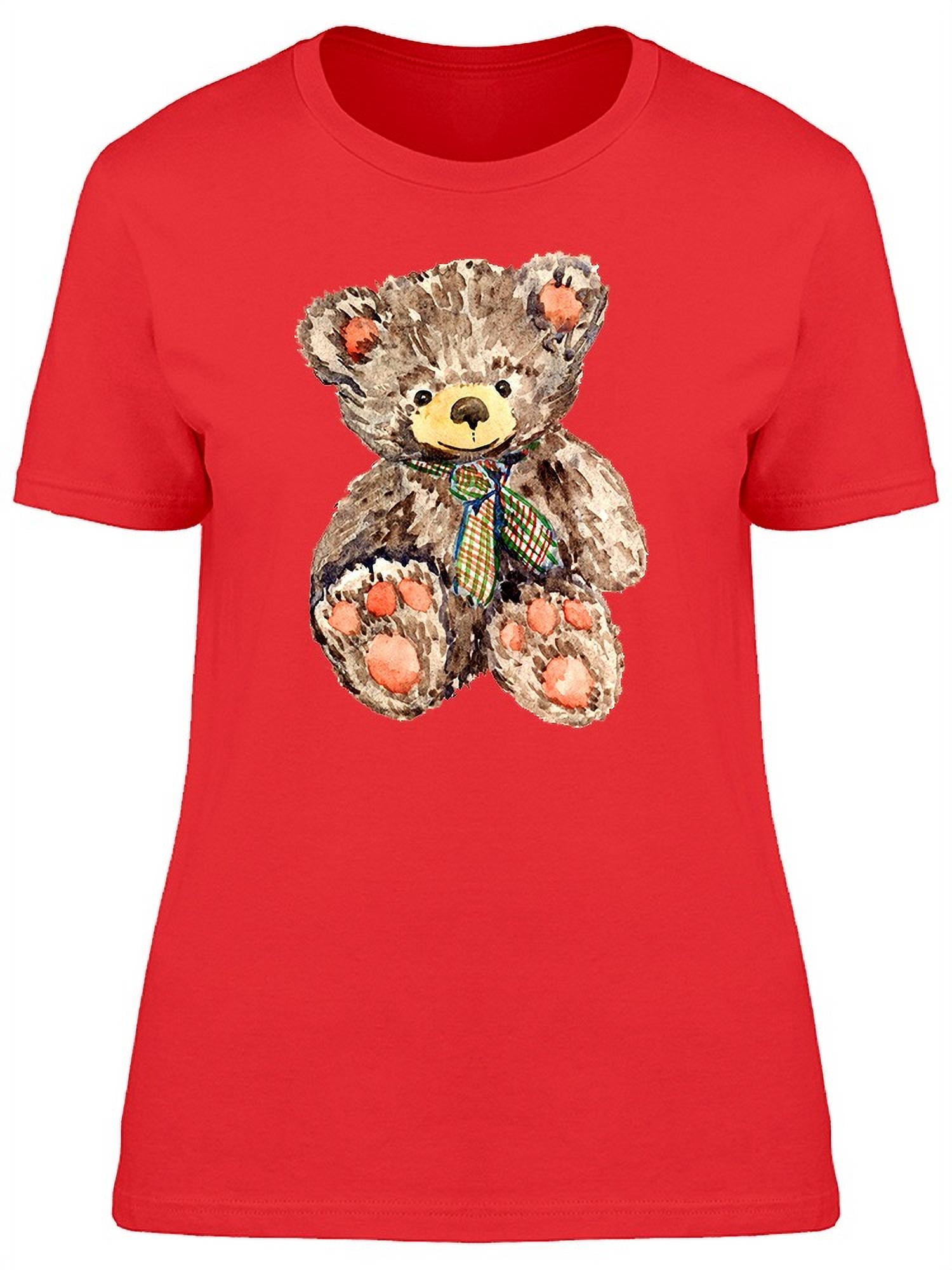 Smartprints Womens Graphic Tee Red Teddy Bear In Cute Watercolor