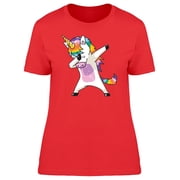 Smartprints Womens Graphic Tee Red - Unicorn Doing Dab Dance 100% Cotton Regular Fit