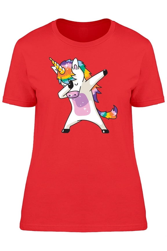 Womens Graphic Tee Red - Unicorn Doing Dab Dance 100% Cotton Regular Fit