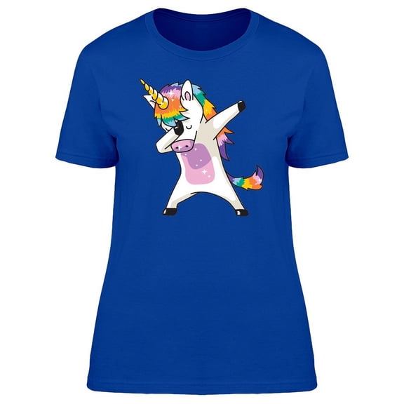 Smartprints Womens Graphic Tee Royal Blue - Unicorn Doing Dab Dance 100% Cotton Regular Fit