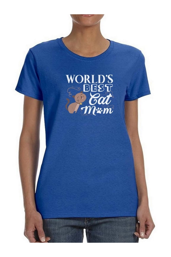 Smartprints Womens Graphic Tee Royal Blue - World's Best Cat Mom 100% Cotton Regular Fit