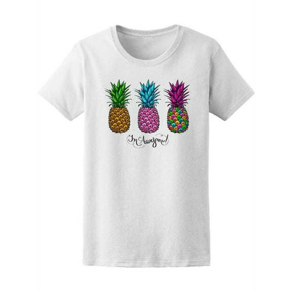 Smartprints Womens Graphic Tee - Three Multicolored Pineapples - Regular Fit 100% Cotton