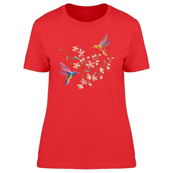 Smartprints Womens Graphic Tee - Two Hummingbirds On Sakura Tree - Regular Fit 100% Cotton