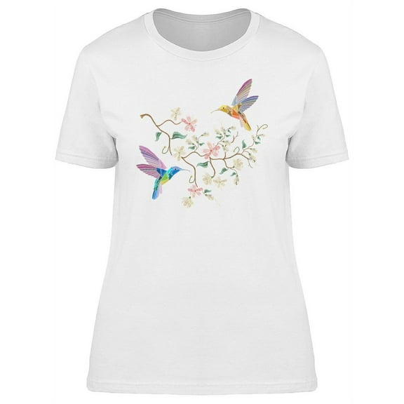Smartprints Womens Graphic Tee - Two Hummingbirds On Sakura Tree - Regular Fit 100% Cotton