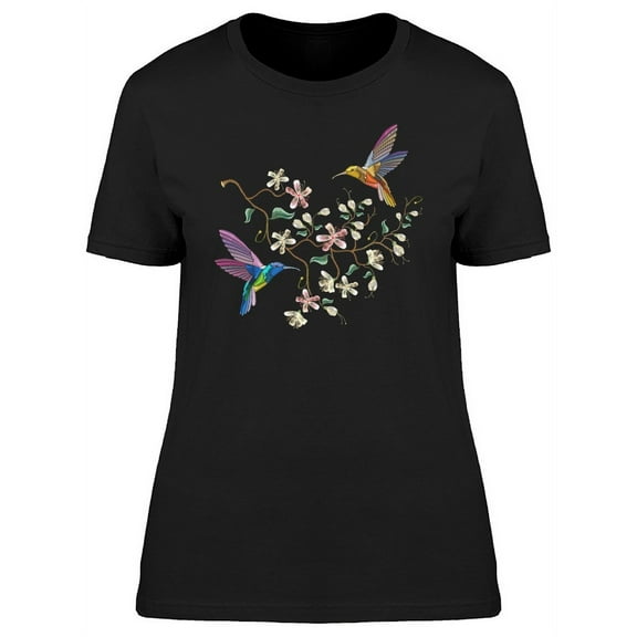 Smartprints Womens Graphic Tee - Two Hummingbirds On Sakura Tree - Regular Fit 100% Cotton