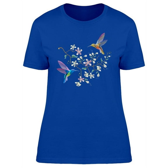 Smartprints Womens Graphic Tee - Two Hummingbirds On Sakura Tree - Regular Fit 100% Cotton