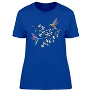 Smartprints Womens Graphic Tee - Two Hummingbirds On Sakura Tree - Regular Fit 100% Cotton