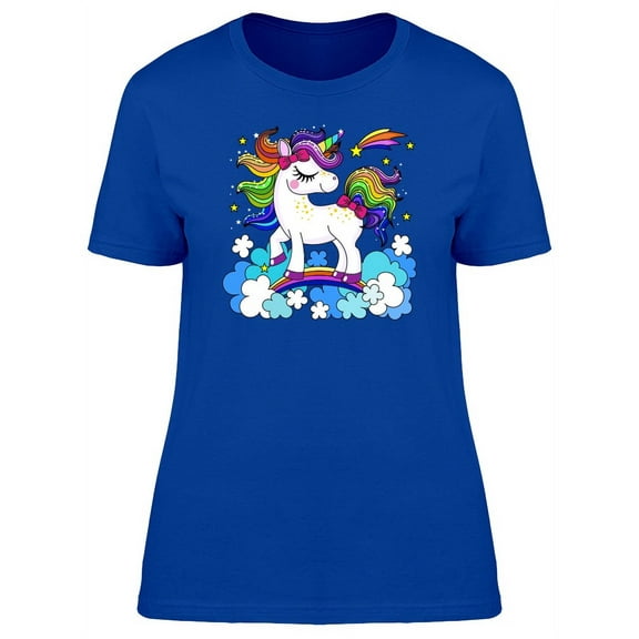 Smartprints Womens Graphic Tee - Unicorn On Top Of Rainbow - Regular Fit 100% Cotton