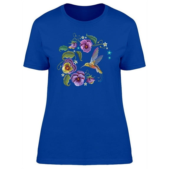 Smartprints Womens Graphic Tee - Violet Flowers & Hummingbird - Regular Fit 100% Cotton