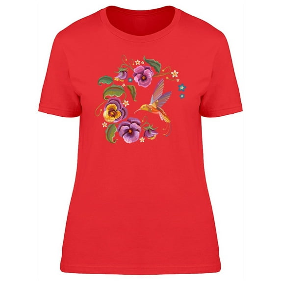 Smartprints Womens Graphic Tee - Violet Flowers & Hummingbird - Regular Fit 100% Cotton
