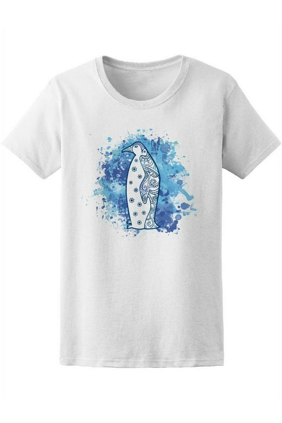 Womens Graphic Tee White - Beautiful Ornament Penguin 100% Cotton Regular Fit