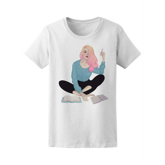 Smartprints Womens Graphic Tee White - Beautiful Young Fashion Lady 100% Cotton Regular Fit