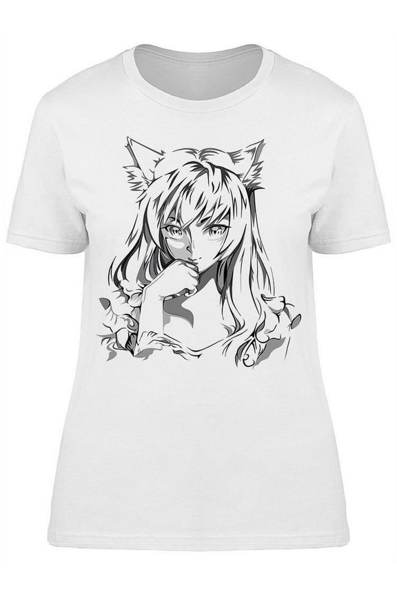 Womens Graphic Tee White - Cute Anime Girl 100% Cotton Regular Fit