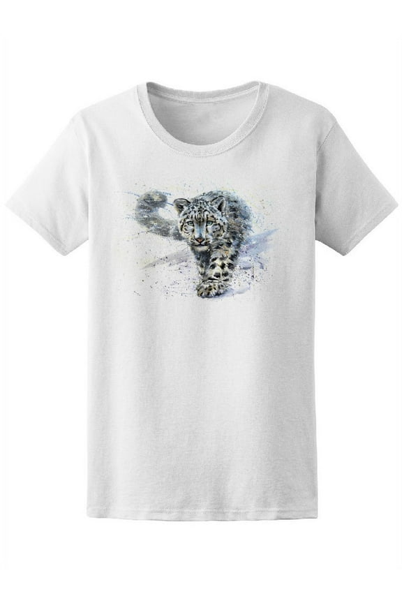 Womens Graphic Tee White - Snow Leopard Watercolor 100% Cotton Regular Fit