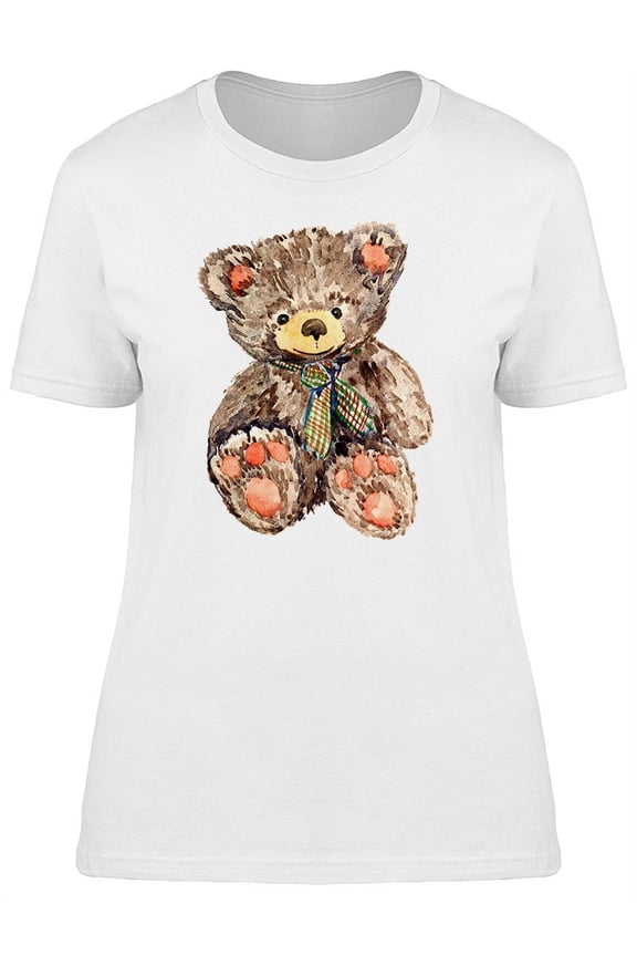 Womens Graphic Tee White - Teddy Bear In Cute Watercolor 100% Cotton Regular Fit
