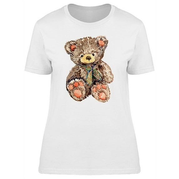 Smartprints Womens Graphic Tee White - Teddy Bear In Cute Watercolor 100% Cotton Regular Fit