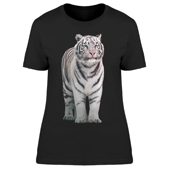 Smartprints Womens Graphic Tee - White Tiger Standing Frontview - Regular Fit 100% Cotton