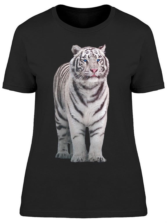 Womens Graphic Tee - White Tiger Standing Frontview - Regular Fit 100% Cotton