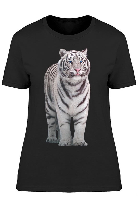 Womens Graphic Tee - White Tiger Standing Frontview - Regular Fit 100% Cotton