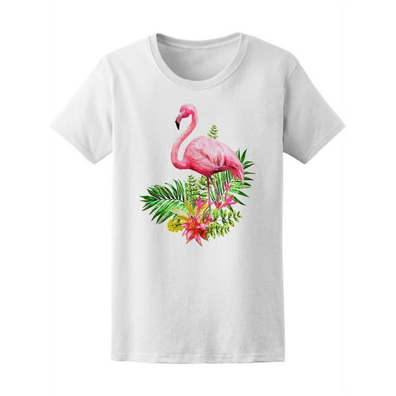 Smartprints Womens Graphic Tee White - Tropical Pink Flamingo 100% Cotton Regular Fit