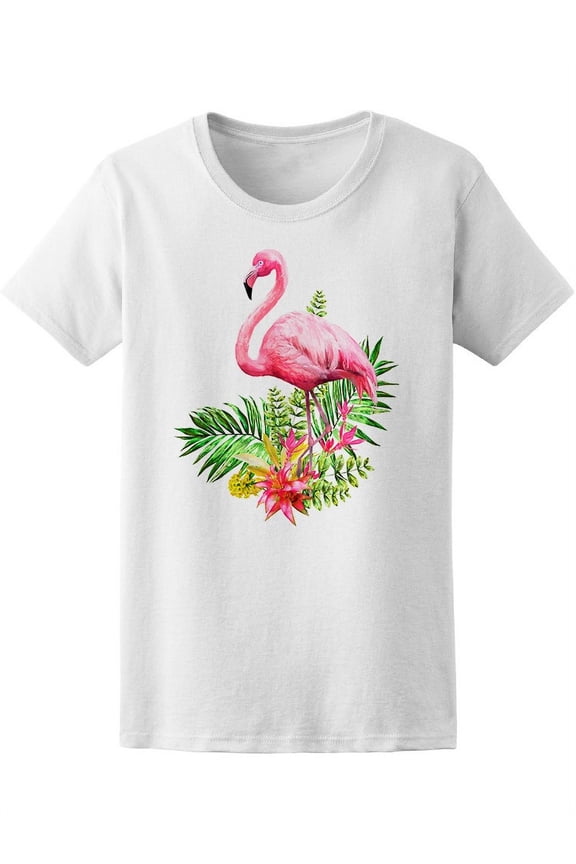Womens Graphic Tee White - Tropical Pink Flamingo 100% Cotton Regular Fit