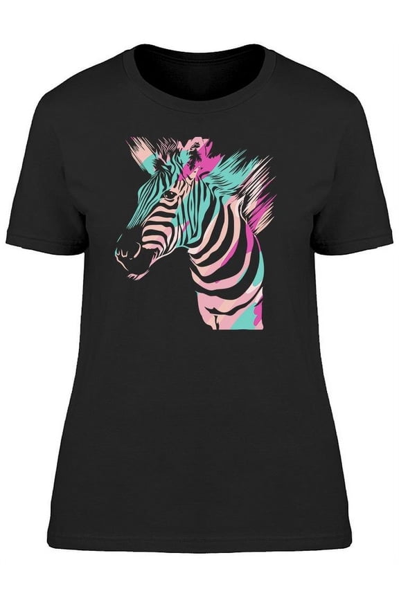 Womens Graphic Tee - Zebra Animal Pink Blue Print - Regular Fit 100% Cotton