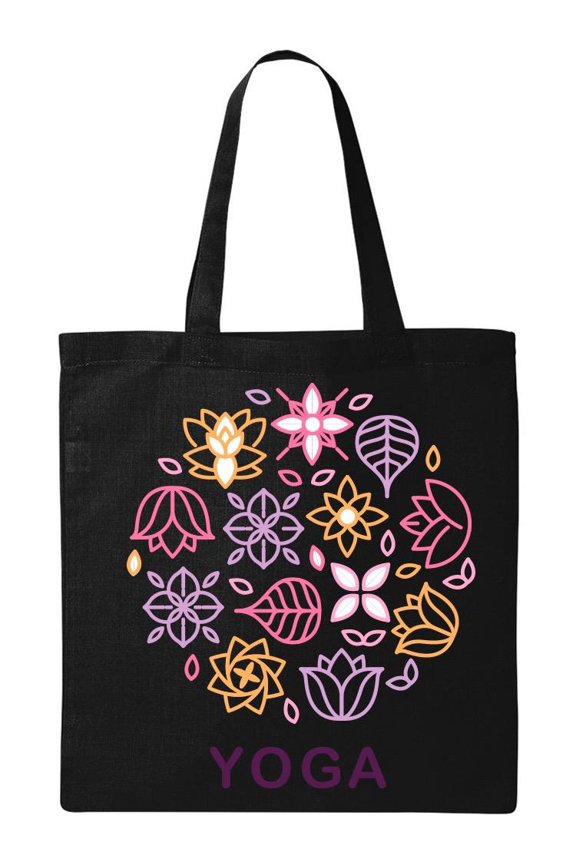 Yoga Icons And Text Tote Bag - Image by Shutterstock, One Size Cotton Canvas Tote Bag