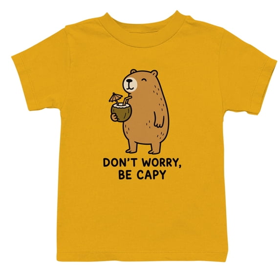 Smartprints Youth's Capybara - Don'T Worry Be Capy T-Shirt Gold, Cotton, XS