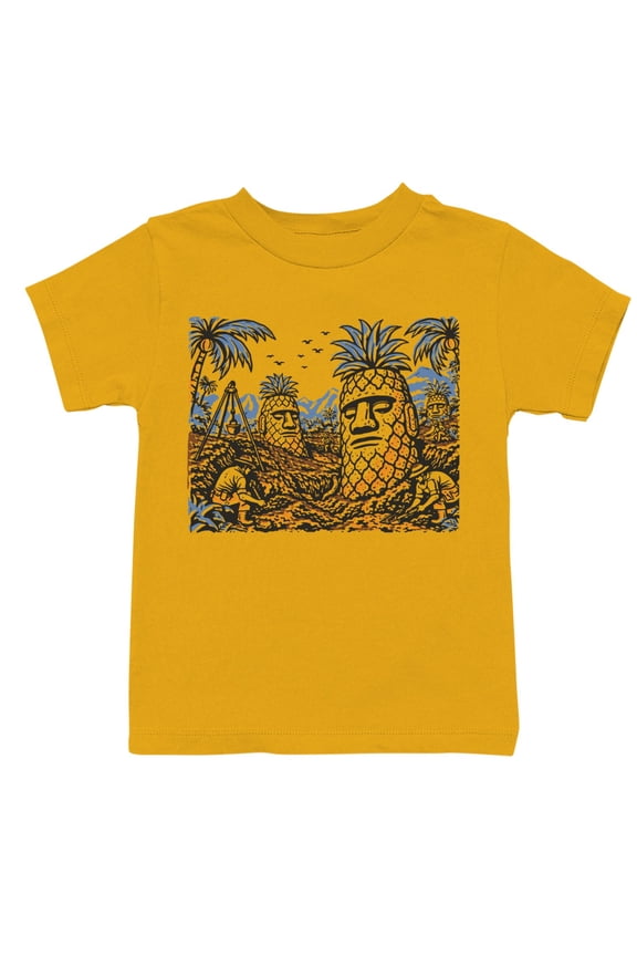 Youth's Pineapple Easter Island Moai T-Shirt Gold, Cotton, XS