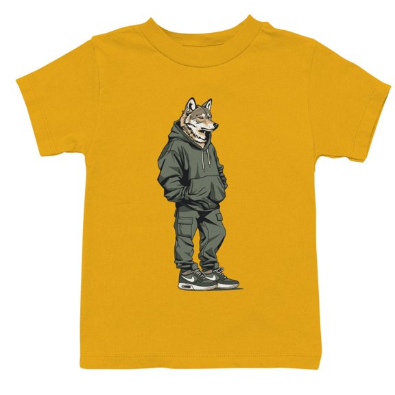 Smartprints Youth's Streetwear Wolf Urban T-Shirt Gold, Cotton, S