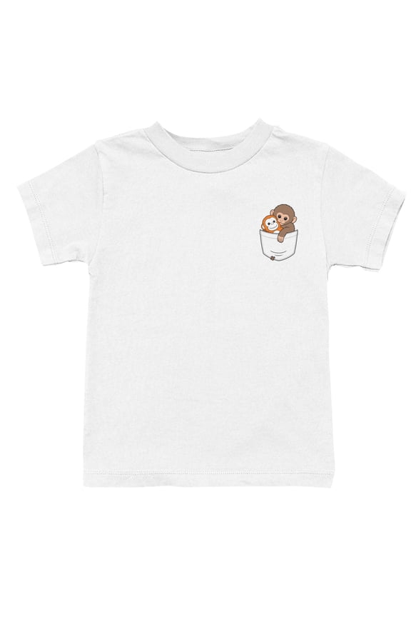 Youth's with Pocket Monkey Stuffed Toy Design T-Shirt White, Cotton, M